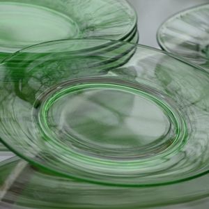 Vintage Green Vaseline Uranium Glass Appetizer Snack Plates